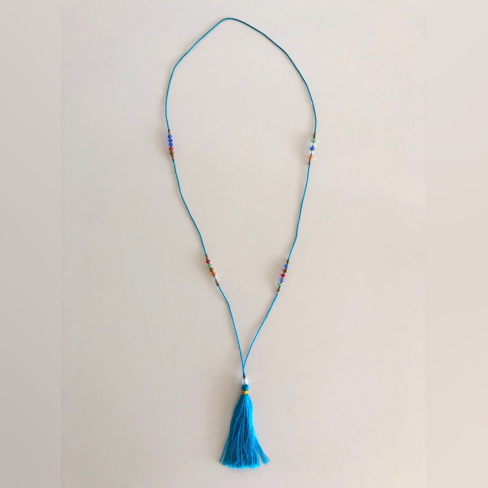 Turquoise Tassel Necklace w/ Bead Accents